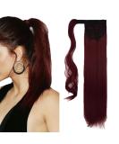 Iluu 61cm Clip-In Synthetic Ponytail Hair Extension - 100g Long Straight Wrapped Ponytail for Women - Dark Red (118#) - Buy Online on GoSupps.com
