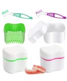 Hongecb Prosthesis Box - Denture Case & Orthodontic Container for Teeth Storage & Cleaning | 2 Braces + 2 Cleaning Brushes - Green & Pink - Buy Online on GoSupps.com