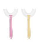 Vicloon U Shaped Toothbrush Set of 2 for Children (7-12 Years) - Soft Silicone Brush Head - Yellow/Pink - Buy Online on GoSupps.com