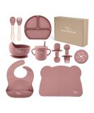 Yum Yum's Baby Weaning Set - Silicone Feeding Set of 10 with Suction Bowl, Spoon, Fork & Cup | Suction Plate & Baby Plate - Baby Gifts & Presents - Pink - Buy Online on GoSupps.com