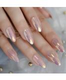 Medium Shiny Misty Rose Full Cover Almond Fake Nails - Elegant Duo Chrome Design for Sexy and Simple Nail Art - Buy Online on GoSupps.com
