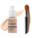 Glamza PHOERA Full Coverage Matte Foundation + Concealer Makeup Long Lasting UK - 102 NUDE + Flat Face Brush - Buy Online on GoSupps.com