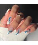 Sethexy Swirl Artificial French Nails | 24 Shiny Blue Acrylic Stick-On Nails for Women & Girls - Buy Online on GoSupps.com