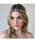 Rhinestone Vintage Bride Headpiece - Silver Boho Wedding Head Chain for Women - Bridal Hair Jewelry for Party and Festival - Buy Online on GoSupps.com