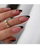 Justotry 24 Pcs Gold Swirl Stiletto False Nails Short with Heart French Press on Nails - Nail Glue Included | Almond Stick on Nails for Women - Black & Heart Design | Nail Art Fake Nails - Buy Online on GoSupps.com
