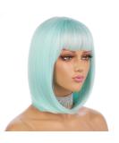 eNilecor Mint Green Short Bob Wig ? 12 Straight Synthetic Hair with Bangs | Cosplay & Daily Use + Free Wig Cap - Buy Online on GoSupps.com