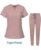 Viaoli Women's Scrubs Set - Pink  X-Small - Modern Clinical Workwear with 10 Pockets - Buy Online on GoSupps.com