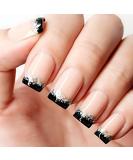 French Fake Nails - Nude & Black Glitter Artificial Nails for Daily Wear | Medium Size False Nails - Buy Online on GoSupps.com