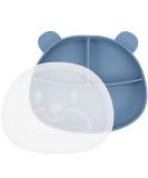 Happy T Baby Silicone Suction Plate with Lid | Toddler Self Feeding Plate | 3 Compartment Divided Dishes | Microwave & Dishwasher Safe | Non-Slip | Unbreakable | Blue - Buy Online on GoSupps.com
