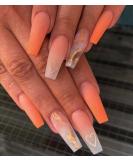Brishow Heart Long Orange Ballerina Press-On Nails - 24PCs Acrylic Artificial Fingernails for Women & Girls - Buy Online on GoSupps.com