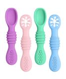 Vicloon Baby Fork and Spoon 4Pcs Set - Silicone Self Feeding Utensil for Infant Toddler - Easy Grip Soft Spoon Toddler Cutlery Kit - First Led Training Weaning - Blue/Pink/Purple/Green - Buy Online on GoSupps.com