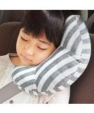 Qchomee Kids Car Travel Pillow | Seat Belt Cushion Head Neck Support | Grey Stripes | Car Seat Headrest for Children - Buy Online on GoSupps.com