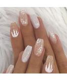 Brishow Glitter Short Ballerina Press-On Nails - 24 Pcs Artificial Fake Nails for Women & Girls | Snow Acrylic Design - Buy Online on GoSupps.com