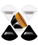 Velour Triangle Powder Puff & Kabuki Brush Set for Flawless Face Makeup | Black+White - Buy Online on GoSupps.com