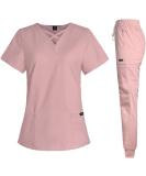 VIAOLI Scrubs for Women Set Modern V-Neck Top & 8 Pocket Jogger Pants Athletic Nursing Uniform Solid Stretch Workwear - Buy Online on GoSupps.com
