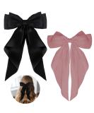 ZEVONDA Pack of 2 Big Bow Hair Clips - Solid Color Large Bowknot Hairpin Hair Clip with Long Silky Satin Tail Hair Barrettes Accessories for Girls Women Black + Pink Black + Pink (2PCS) - Buy Online on GoSupps.com