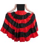 Gypsy Tea Long Ankle Length Belly Dance Spanish Flamenco Skirt for Girls 8-12 Years - Black-red - Buy Online on GoSupps.com