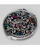 Art Deco Mother of Pearl Black Round Double Compact Hand Mirror with Arabesque Design - Buy Online on GoSupps.com