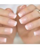 French Squoval Pink Nude White False Press on Nails - Full Cover UV Gel Nail Art Tips for Girls - Buy Online on GoSupps.com