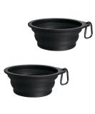 Petbonus Foldable Dog Bowls - 2 Silicone Water & Food Bowls | Portable Leak-Proof Travel Set with Carabiners - 600ml Black - Buy Online on GoSupps.com