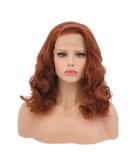 Copper Red Auburn Short Wavy Lace Front Synthetic Wig - Shoulder Length (Red Brown - Buy Online on GoSupps.com