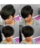 HOTKIS Short Human Hair Wigs for Black Women - Side Bangs Pixie Cut Short Hair Wig - Buy Online on GoSupps.com