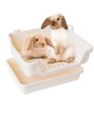 HoppScotch.bun Large Rabbit Litter Box with Plastic Grid & Dump Tray - Bunny Poop Tray for Bunny Feet - Pet Waste Station and Supplies - Training Corner Litter Pan for Rabbit Cage Accessories - Cream - Buy Online on GoSupps.com