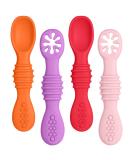 Vicloon 4Pcs Baby Fork and Spoon Set - Self Feeding Utensil Kit for Infant Toddler Children - Silicone Spoon Easy Grip Cutlery Set - Pink/Purple/Orange/Red - Buy Online on GoSupps.com