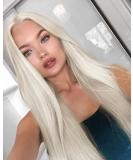 Vebonny White Blond 613 Lace Front Wig for Women | Realistic Synthetic Hair | 22 Platinum Blonde Middle Parting Wig | Glue-Free Hair Replacement #035-NEW - Buy Online on GoSupps.com