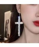 wekicici Wekicici Rhinestone Cross Earrings Fashion Tassel Drop Earrings Crystal Drop Cross Hoop Earrings Fashion Earrings Accessories for Women silver - Buy Online on GoSupps.com