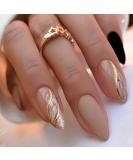 Buy BAOYAALIN Almond Press on Nails Glitter Gold Swirl Design Full Cover Acrylic Fake Nails for Women & Girls 24 Pcs - Perfect for Weddings & Special Occasions - Buy Online on GoSupps.com