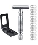 Uraqt Safety Razor for Men - Stainless Steel Vintage Razor Plane with 10 Blades Travel Etui & Built-in Mirror | High-Quality Wet Shaving - Buy Online on GoSupps.com