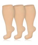 3 Pairs Plus Size Compression Socks 20-30 mmHg for Wide Calf - 3XL Nude 3PCS - Knee High Flight Socks for Women & Men - Circulation Support - Buy Online on GoSupps.com