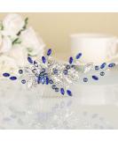 Casdre Blue Crystal Bride Wedding Hair Comb - Silver Rhinestone Bridal Hair Piece with Pearl Accents - Buy Online on GoSupps.com