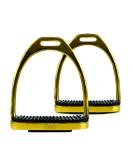 AK Stainless Steel Plane Horse Riding Equestrian Stirrups with Black Treads (Gold 4.50'') 4.50'' Gold - Buy Online on GoSupps.com