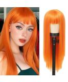 Orange Long Straight Wigs for Women | 28 Inch Synthetic Hair Wig with Bangs for Cosplay & Daily Use - Buy Online on GoSupps.com