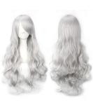 YEESHEDO 32 Silver Grey Long Wavy Curly Cosplay Wig with Bangs - Heat Resistant Synthetic Hair for Women and Girls - Perfect for Party, Costume, Anime, Halloween - Buy Online on GoSupps.com