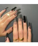 Glitter Black French Press on Nails with Nail Glue - Long Ballerina Artificial Manicure for Women and Girls - Buy Online on GoSupps.com