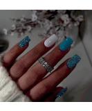 MISUD Short Square Press on Nails - Glossy Summer Blue Acrylic Nails | 24 pcs Squoval DIY False Nails with Bling Glitter Design - Buy Online on GoSupps.com