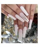 Bufenia French Coffin Ballerina Artificial Fingernails - 24 Translucent Matt Long Glitter Nails for Women & Girls - Easy Plug-in & Stick-On - Buy Online on GoSupps.com