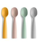 Vicloon Silicone Baby Feeding Training Spoon Set - 4pcs Self-Feeding Weaning Spoons for Kids, Toddlers, Children, Infants - Grey/Green/Pink/Yellow - Buy Online on GoSupps.com