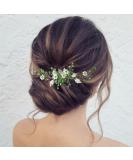 Zoestar Bridal Wedding Hair Comb - Flower Pearl Headpiece & Crystal Leaf Accessories for Brides & Girls (Green) | International Shipping - Buy Online on GoSupps.com