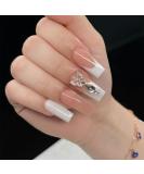 Justotry 24 Pcs 3D Butterfly Press on Nails | Long White French Fake Nails | Pretty Medium Ballerina Stick on Nails for Women | Acrylic Coffin False Nails with Glue - Nail Art - Buy Online on GoSupps.com