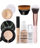 PHOERA Air Cushion CC Cream Natural Foundation Kit with Concealer, Primer, Powder, and Kabuki Brushes - 102 Nude + 02 Natural CC - Buy Online on GoSupps.com