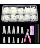 Natural Coffin Nails Tips - 500PCS French False Nail Tips for Acrylic Nails Professional 10 Sizes Long Half Cover Ballerina Fake Nails with Nail Clipper/2 Nail Files/Nail Buffer Polishing Block Nature - Buy Online on GoSupps.com