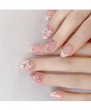 IMSOHOT Oval Press on Nails - Pink Short French Tips with Bow Tie Charms & Rhinestones - 24Pcs Acrylic False Nails for Women & Girls - Buy Online on GoSupps.com