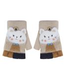 Kids Puppy Flip Top Short Knitted Gloves | Toddler Half Finger Gloves for 3-8 Yrs | Cat/Beige - Buy Online on GoSupps.com
