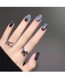 Black Glossy Glitter Press-On Nails - Short Cat Eye Colorful Acrylic Stick-On Nails for Women 24pcs - Buy Online on GoSupps.com