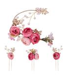5 Pieces U-Shaped Rose Hairpin - French Side Combs Hair Clips for Weddings | Bridal & Bridesmaid Accessories (Pink) - Buy Online on GoSupps.com