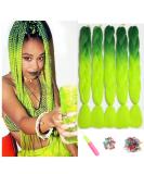 Showjarlly jumbo braid art hair hair ombre braid extension 24 inch KanCalon hair braid extensions 5 pieces for crochet twist braid hair box braid for braid dark green/yellow green# 61cm-24 inch (5 Pack) dark green/yellow green - Buy Online on GoSupps.com
